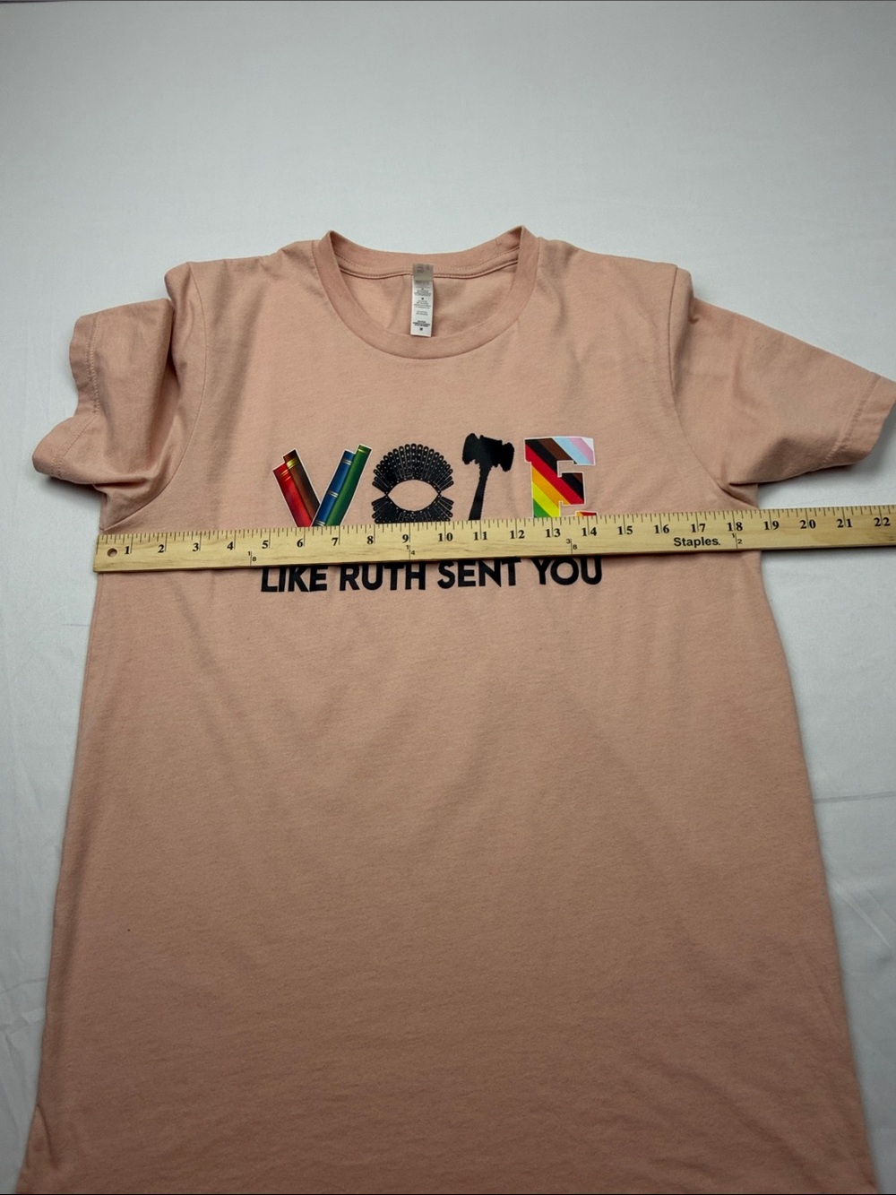 Bella Canvas Peach Short Sleeve Tee with Multicolor 'VOTE' Graphic - Picture 3 of 7